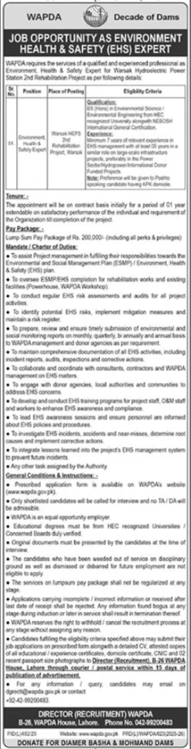 Water And Power Development Authority WAPDA Lahore Jobs 2025