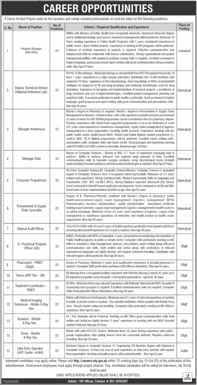 National TB Control Program NTP Apply Jobs 2025